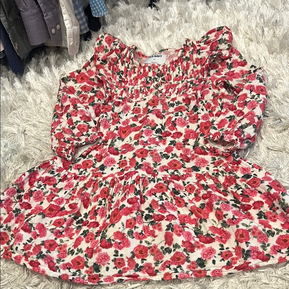Floral Red and White Dress